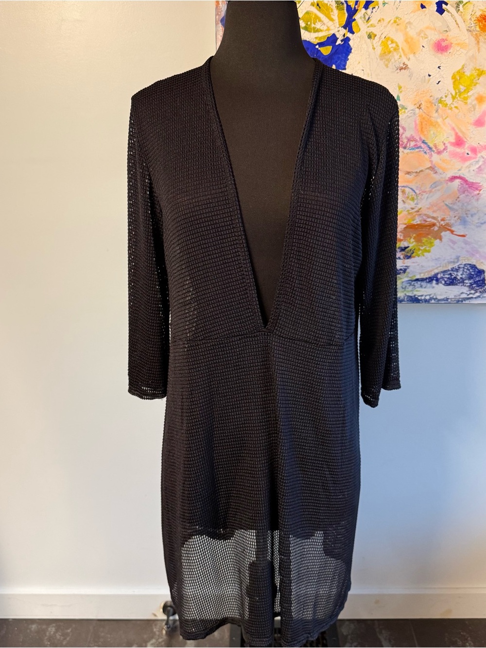 Jordan Taylor Black Deep-V Knit Robe Cover-Up